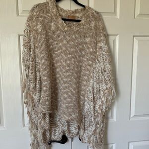 Cozy Beige Knit Sweater with Fringe